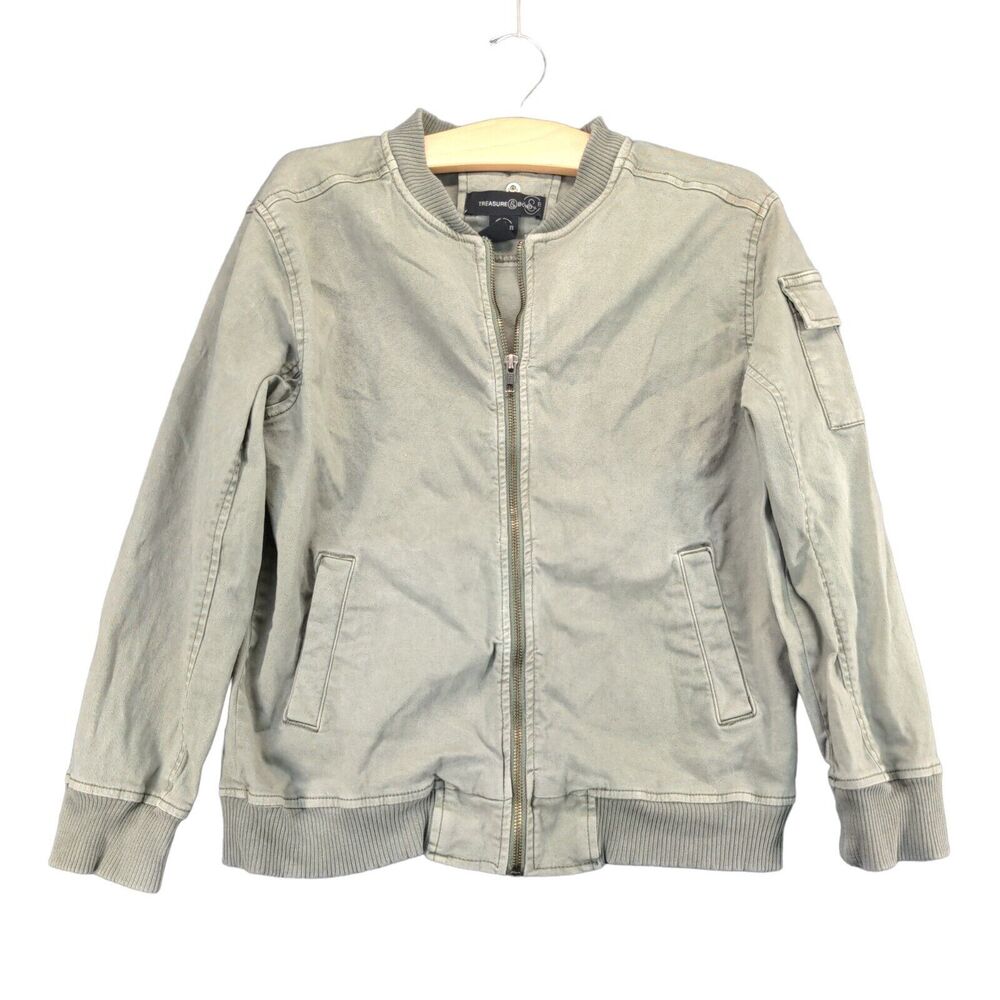 Treasure and Bond Full Zip Jacket Size L 10/12 Green Shoulder Pocket